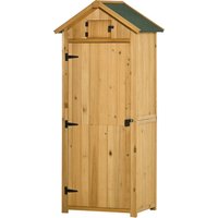 Outsunny Gartenschrank Gartenhaus Gerätehaus Geräteschuppen mit Fachböden Asphaltdach Fenster Holz Gelb+Grün 77 x 54,2 x 179 cm Aosom – Ansicht 1