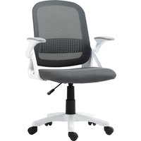 HOMCOM Bürostuhl Ergonomischer Schreibtischstuhl mit aufklappbarer Armlehne, Lendenwirbelstütze Höhenverstellbarer Drehstuhl mit Wippfunktion, Netzbespannung, C