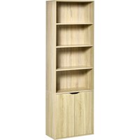 HOMCOM 6-stufiges Bücherregal, Aufbewahrungsmöbel, Bücherregal 59 x 29 x 180 cm mit 4 offenen Fächern und 2 Türen, Aufbewahrungsregal für Wohnzimmer, Schlafzimm – Ansicht 1