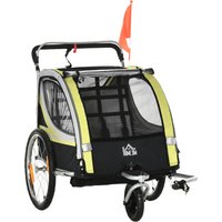 HOMCOM Kinderfahrradanhänger 2 in 1 Federung, Mesh-Tür, 360° Drehbares Vorderrad, Bremse, Gelb+Schwarz, 142x75x101cm Aosom – Ansicht 1