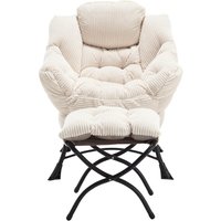 Lounge-Sessel mit Hocker, Armlehnen und einer Seitentasche, Flanellbezug, 69.9x64.0x95.0 cm, Weiß