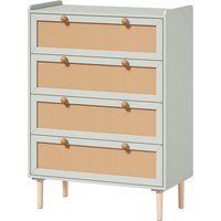 HOMCOM Kommode mit 4 Schubladen, Schubladenschrank mit Fronten in Rattan-Optik, Holzbeinen, Kommodenschrank Sideboard im Boho-Stil, für Schlafzimmer, Wohnzimmer – Ansicht 1