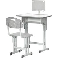 HOMCOM Schreibtisch und Stuhl für Kinder mit Leseständer, Fach, Haken und Stifthalter - verstellbare Höhe - 60 x 45 x 90-102 cm - grau Aosom – Ansicht 1