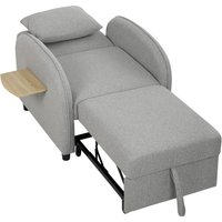 HOMCOM Klappbarer Sessel 1 Platz Schlafsessel Clic‑Clac 3‑in‑1 Verstellbare Rückenlehne Klappbarer Seitentisch Breite Sitzfläche Kissen Seitentasche Leinenoptik – Ansicht 1