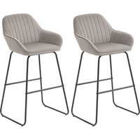 HOMCOM Barhocker 2er Set, Gepolstert Barstuhl mit Fußstütze, Lehne, Samtoptik, Küchenstühle mit Metallgestell Tresenhocker für Küche, Wohnzimmer, Esszimmer Grau – Ansicht 1