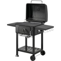 Outsunny Holzkohlegrill BBQ Smoker mit Deckel Thermometer höhenverstellbar Kohlepfanne Kamin Grillrost Seitentisch Aschefach Lüftung, Grillwagen mit Räder Kohle – Ansicht 1