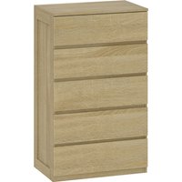HOMCOM Kommode Schlafzimmer 5 Schubladen, Kommode mit eingefrästen Griffen, platzsparende Kommode für Wohnzimmer und Flur, 60x39x100 cm, Holzoptik Aosom – Ansicht 1