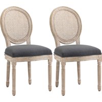 HOMCOM Esszimmersessel 2er Set Rattan Polsterstuhl Leinen-Optik Vintage Retro Wohnzimmerstühle Gummiholz Grau 49x56x96cm Aosom.de