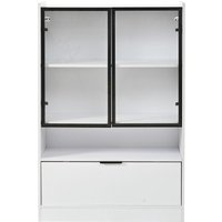 Moderne LED-Vitrine, RGB-LED-Beleuchtung, praktisches Klappfach und Einlegeböden, 80x35x120 cm, Weiß
