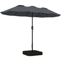 Outsunny Doppel-Gartenschirm 3 x 1,5 m mit Kreuzfuß, Sandsäcken, rechteckiger Außenschirm mit Kurbel, 12 Streben, UV 50+, für Patio, Terrasse, Balkon, Dunkelgra – Ansicht 1
