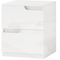 HOMCOM Nachttisch mit 2 Schubladen, modern und minimalistisch, aus Spanplatte, 40x40x48 cm, Glänzendes Weiß Aosom – Ansicht 1