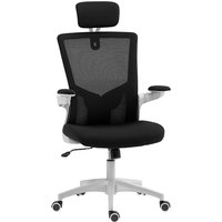HOMCOM ergonomischer Bürostuhl, höhenverstellbarer Bürosessel, Lendenstütze, Kopfstütze, klappbare Armlehnen, Wippfunktion, 360° drehbar mit Rollen, schwarz Aos – Ansicht 1