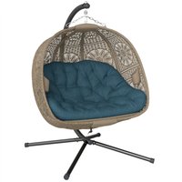 Outsunny Hängesessel Hängekorb für 2 Personen mit Gestell, faltbare Hängeschaukel & Hängestuhl mit Kissen, Blumen-Strickstoff, Stahl Aosom.de – Ansicht 1