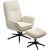 HOMCOM Relaxsessel mit Hocker 360°Drehbarer Fernsehsessel mit Liegefunktion TV-Sessel mit Cord-Optik, Ruhesessel für Wohnzimmer, Schlafzimmer, Beige Aosom – Ansicht 1