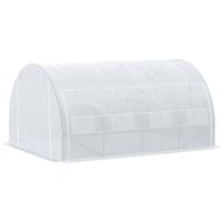 Outsunny Gewächshaus Foliengewächshaus 3,97 x 3,02 x 2 m mit UV-Schutz, winddichtes Tomatenhaus mit Seitentür aus Stahl in Weiß Aosom.de – Ansicht 1
