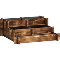 Outsunny Holz-Pflanzkasten 3-stufig mit Treppendesign und Vlies, Urbanes Hochbeet für Gemüse, Pflanzen & Blumen, Terrasse & Garten, 93x93x35 cm, verkohlt Aosom – Ansicht 1