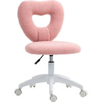 HOMCOM Schreibtischstuhl Bürostuhl Drehbar Homeoffice Stuhl mit Herzförmige Rückenlehne, ohne Armlehne Höhenverstellbarer Teddy-Fleece Schminktisch Stuhl für Ar