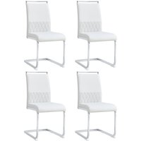 Set aus 4 modernen Esszimmerstühlen mit hoher Rückenlehne aus PU & Leinen, ergonomisches Design, schützende Füße, Weiß – Ansicht 1
