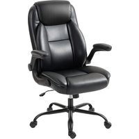 HOMCOM Bürostuhl mit klappbaren Armlehnen, ergonomischer Bürostuhl, höhenverstellbar, Wippfunktion und 360° Drehung, Kunstleder, für das Schlafzimmer, Telearbei – Ansicht 1