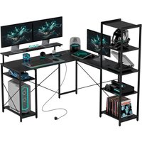 HOMCOM Schreibtisch, L-förmiger Computertisch 137 x 140 x 139,5 cm Eckschreibtisch mit 6 Ablagen, Bürotisch mit Monitorständer, USB, Steckdose, für Homeoffice,  – Ansicht 1