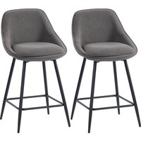 HOMCOM Barhocker 2er Set Tresenhocker Barstuhl mit Fußstütze, Rückenlehne, Kord-Optik, Sitzhöhe 65 cm Küchenstühle mit Stahlgestell Sessel für Küche, Esszimmer  – Ansicht 1