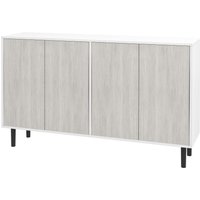 HOMCOM Buffet Küchenaufbewahrungsschrank mit 2 Doppeltürenschränken mit höhenverstellbaren Regalen, 121 x 37 x 75 cm, Weiß und Holzoptik Grau Aosom – Ansicht 1