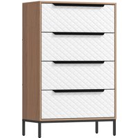 HOMCOM Stoffkommode mit 4 Schubladen, Schlafzimmerkommode, Fronten mit Rautenmuster, Kommode für Wohnzimmer, Büro, Ankleide, Natur und Weiß Aosom – Ansicht 1