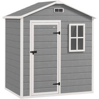 Outsunny Gerätehaus 1,9m² 182 x 121 x 200cm Geräteschuppen mit Satteldach Boden Abschließbarer Tür wetterfest Gartenhaus Outdoor Garten Schuppen für Hinterhof A – Ansicht 1