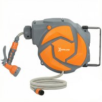 DURHAND Schlauchaufroller für Garten 10+1 m mit 7-Funktionen-Düse, Wand-Schlauchrolle, 180° drehbar, mit automatischem Rücklauf, Dunkelgrau und Orange Aosom – Ansicht 1