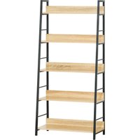 HOMCOM Geneigtes industrielles Bücherregal mit 5 Ebenen 70L x 35B x 150H cm Farbe Hell Eiche Schwarz Aosom – Ansicht 1