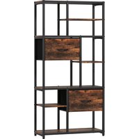HOMCOM Bücherregal, Standregal mit 2 Stoffschubladen, 9 offenen Fächern, Industriell Küchenregal mit Stahlrahmen, Aufbewahrungsregal für Büro, Wohnzimmer, Schla – Ansicht 1