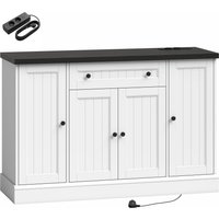 HOMCOM Sideboard mit Ladestation, Aufbewahrungsschrank mit 4 Türen, Schublade, verstellbare Regale und breite Arbeitsfläche, Landhausstil, Esszimmer & Küche, 12 – Ansicht 1