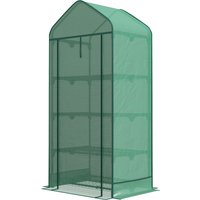 Outsunny Gewächshaus mit 4 Regalen und Rolltür, kleines Metall- und PE-Gewächshaus, 69x49x158 cm, Dunkelgrün Aosom – Ansicht 1
