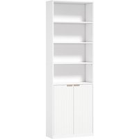 HOMCOM 6-stufiges Regal, Aufbewahrungsmöbel, Bücherregal 60 x 24 x 182 cm mit 4 offenen Fächern und 2 Türen, Aufbewahrungsregal für Wohnzimmer, Schlafzimmer, Bü – Ansicht 1