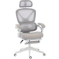 HOMCOM Bürostuhl, Ergonomischer Schreibtischstuhl mit Fußstütze, Wippfunktion Höhenverstellbarer Drehstuhl mit Verstellbar Kopfstütze, Lendenstütze, Armlehne, N – Ansicht 1
