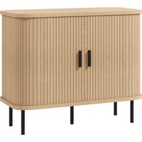 HOMCOM Buffet Wohnzimmer, Aufbewahrungsmöbel mit 2 Lamellen-Schiebetüren und 4 Fächern, 5 Stahlbeine, moderner Stil, für Esszimmer und Küche, 90 x 40 x 75 cm, E – Ansicht 1