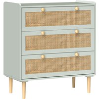 HOMCOM Kommode Beistellschrank mit 3 Schubladen, Sideboard mit Boho-Stil, Rattanoptik, Schubladenkommode für Wohnzimmer, Schlafzimmer, Hellblau 80 x 40 x 87,5 c – Ansicht 1