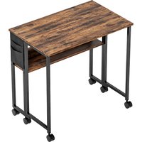 HOMCOM klappbarer Schreibtisch auf Rollen, Computertisch 80 x 50 cm mit Regal und Aufbewahrungstasche, Schreibtisch für Homeoffice, Schlafzimmer, kleine Räume,  – Ansicht 1