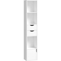 HOMCOM Bücherregal mit 2 Schubladen, Schmaler Bücherschrank mit 3 offenen Regalebenen, Moderner Aktenschrank mit Verstellbar Regal für Büro, Wohnzimmer, Schlafz – Ansicht 1