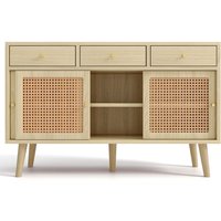 Küchenschrank, Sideboard mit 3 Schubladen und 3 Schiebetüren, Verstellbare Ablagen, Rattangeflecht, bis 70 kg, 120 × 40 × 78 cm, Naturfarbe – Ansicht 1