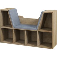 HOMCOM Bücherregal Bank 2-in-1 Design zeitgenössisch 6 Fächer 3 Kissen enthalten 102L x 30B x 61H cm Eiche Grau Aosom – Ansicht 1