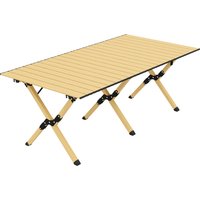 Outsunny Campingtisch 117 x 60 cm Aluminium Klapptisch mit Aufrollbare Tischplatte Holz-Optik Tragetasche, wasserdicht Camping Tisch leicht tragbar Falttisch bi – Ansicht 1