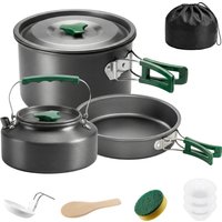Outsunny 11-tlg. Camping-Kochset, kompaktes Aluminium-Kochgeschirr mit hitzeisolierten Griffen, Outdoor-Kochset mit Aufbewahrungstasche für Wandern und Camping, – Ansicht 1