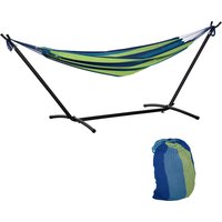 Outsunny Gartenhängematte 310x117 cm mit höhenverstellbarem Gestell, Tragfähigkeit 120 kg, freistehende Hängematte mit Tragetasche, für Camping, Garten, Balkon,