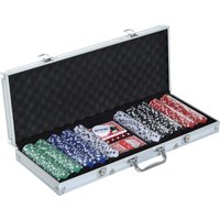 HOMCOM Pokerkoffer Pokerset 500 Pokerchips 2 Kartenspiele 5 Würfel im Alukoffer 55,5x22x6,5cm für Pokerabende & Spieleabende Aosom.de