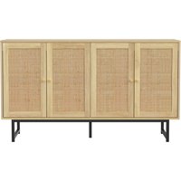 Sideboard mit Rattangeflecht, 4 Türen, verstellbare Böden, Metallbeine, 140x39,5x80 cm, Naturfarbe – Ansicht 1
