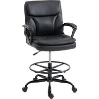 HOMCOM Hoher Schreibtischstuhl, Ergonomischer Zeichenstuhl mit verstellbarem Fußring, Höhenverstellung, Rollen, PVC-Bezug für Büro, Studio, Schwarz Aosom – Ansicht 1