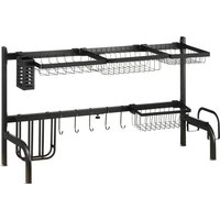 HOMCOM Abtropfgestell 2-stufiges Geschirr-Abtropfgitter mit Haken und Abtropfschale aus Stahl, Schwarz 51-93 cm für Küche Aosom.de – Ansicht 1