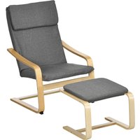 HOMCOM Relaxsessel mit Fußhocker Ohrensessel grau mit Armlehne und Leinenbezug für Wohnzimmer & Entspannung Aosom.de – Ansicht 1