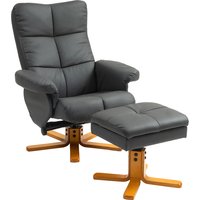 HOMCOM Relaxsessel mit Hocker, Stauraum, Gepolstert Fernsehsessel mit Liegefunktion, 360° Drehbar TV-Sessel für Schlafzimmer, Wohnzimmer, Kunstleder, Dunkelgrau – Ansicht 1